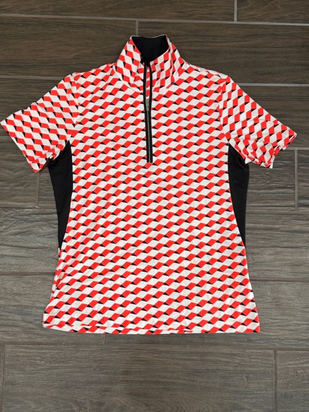 Tail Red & White Geometric Zip-Front Athletic Top - M